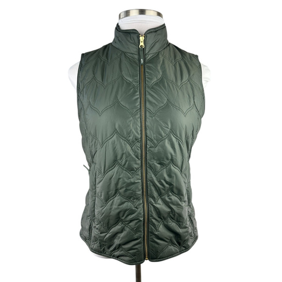 Vineyard Vines Chevron Quilted Whale Tail Vest Green Gold Full Zip Women's Large - Picture 2 of 14
